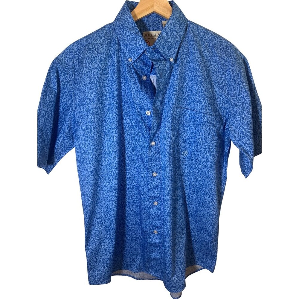 Men's ROPER blue patterned shirt size S small Western